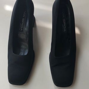 Black Via Spiga fabric block heel pump